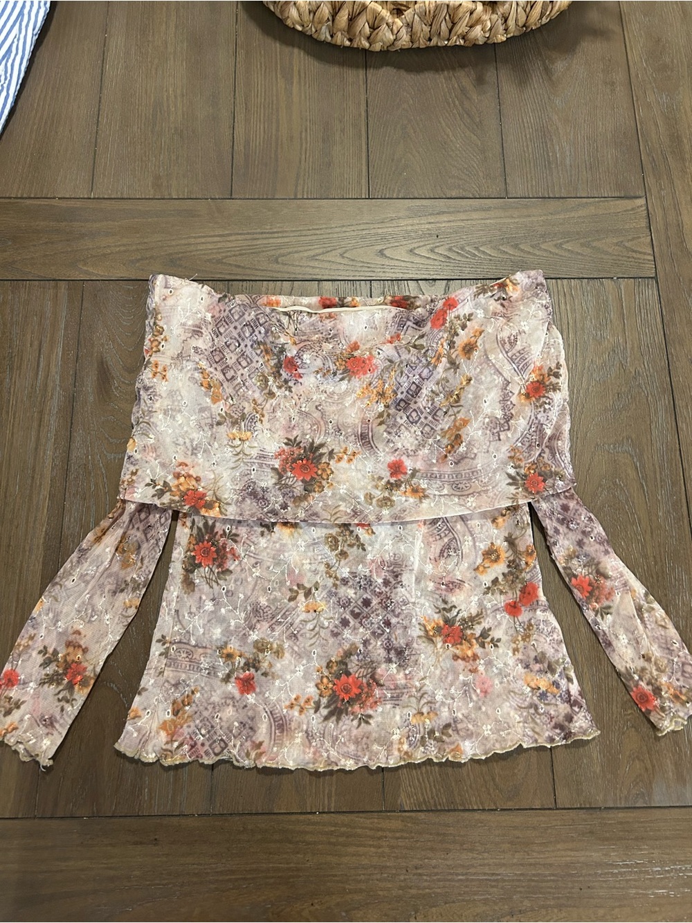 Floral Off-Shoulder Long Sleeve Blouse in Dusty Rose
